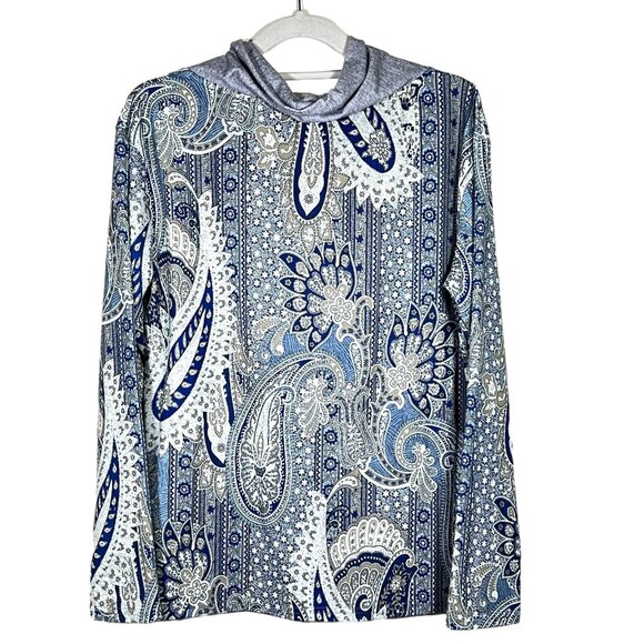 Exclusive ❤ - Women's Size M - Blue & Gold Paisley Design - Long Sleeve - Picture 3 of 10